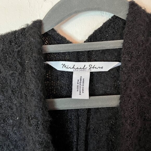 Michael Stars Tie Waist Poncho Fuzzy‎ Black Shawl Cozy Warm One Size - Picture 3 of 8